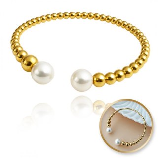 Bransoletka na rękę stal chirurgiczna pozłacana 14k złotem, perły BST1563