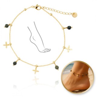 Bransoletka na stopę stal chirurgiczna pozłacana 14k złotem, kamienie - BST1561