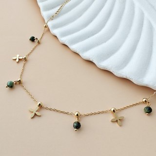 Bransoletka na stopę stal chirurgiczna pozłacana 14k złotem, kamienie - BST1561