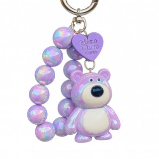 Brelok do kluczy, perłowy Miś z koralikami Fioletowy BRL366FIO