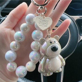 Brelok do kluczy, perłowy Miś z koralikami Kremowy BRL366K