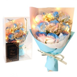 Bukiet zapachowych kwiatów mydlanych w pudełku, róże na prezent, świecące LED ROZ24