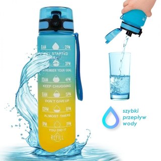 Butelka na wodę, bidon z miarką 1L OMBRE Turkus z Żółtym BD47