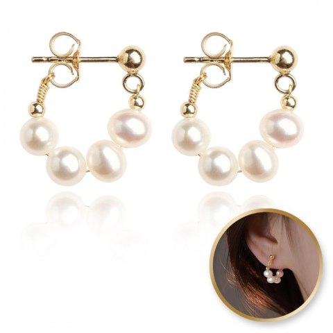 Kolczyki ze stali szlachetnej pozłacanej 14k złotem, sztyft srebro S925, perły KST3405