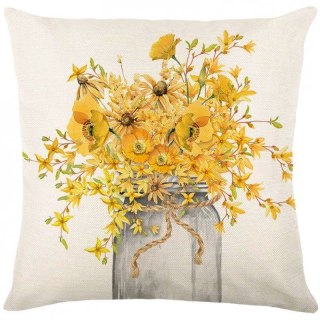 Lniana poszewka na poduszkę 45 x 45 cm z nadrukiem BUKIET KWIATÓW POD237