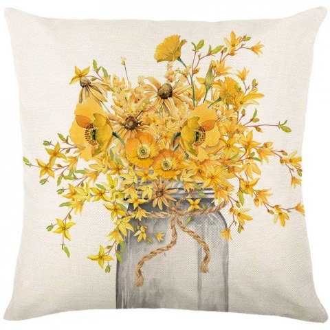 Lniana poszewka na poduszkę 45 x 45 cm z nadrukiem BUKIET KWIATÓW POD237