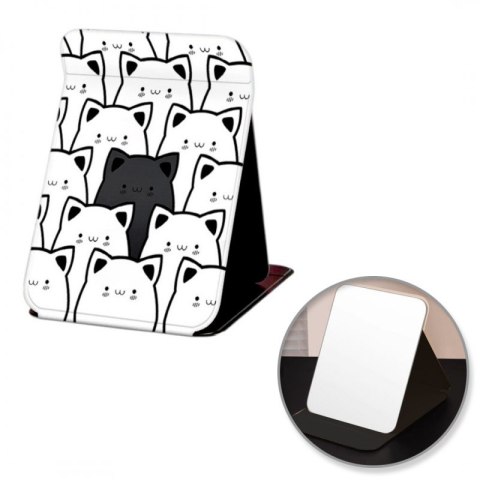 Lusterko kosmetyczne z ekoskóry, otwierane, stojące duże, kotki 15 x 20cm L24