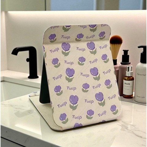 Lusterko kosmetyczne z ekoskóry, otwierane, stojące duże, tulipany 15 x 20 cm L22