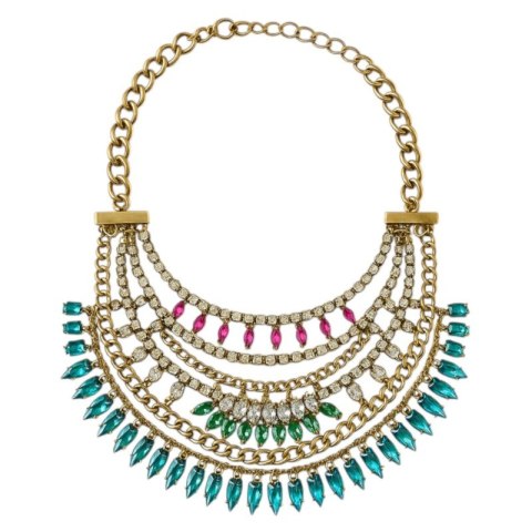 Naszyjnik kolia efektowny wachlarz błękit, stare złoto N32BŁ