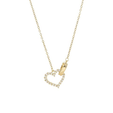 Naszyjnik stal szlachetna pozłacana 14k złotem, podwójne SERCA cyrkonie NST2197