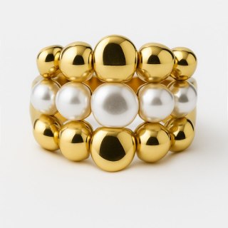 Pierścionek stal chirurgiczna platerowana złotem regulowany PERŁY KULKI PST945