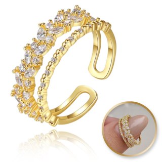 Pierścionek stal chirurgiczna platerowana złotem, regulowany z cyrkoniami PST932