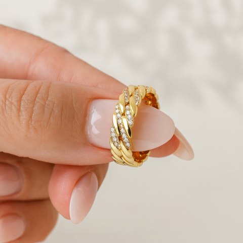 Pierścionek stal chirurgiczna platerowana złotem regulowany, z cyrkoniami PST935