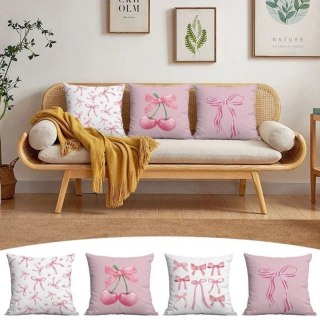 Poszewka na poduszkę 45 x 45 cm WIŚNIE i KOKARDA różowa POD229