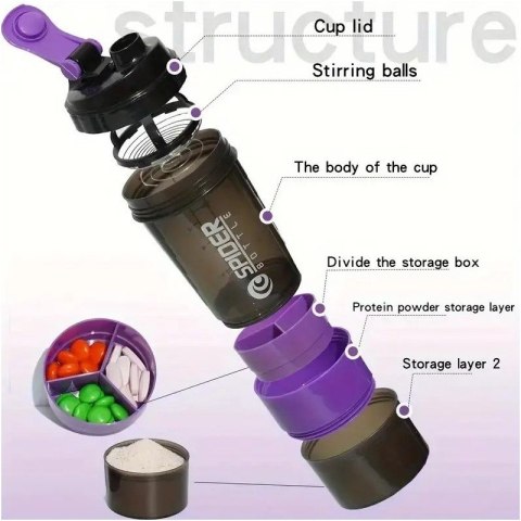 Shaker sportowy, bidon Twist Off do odżywki białkowej z sitkiem 500ML BD55FIO