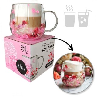 Szklanka termiczna z kwiatami w środku, gipsówka hortensje róż 350 ml 1szt SZK182