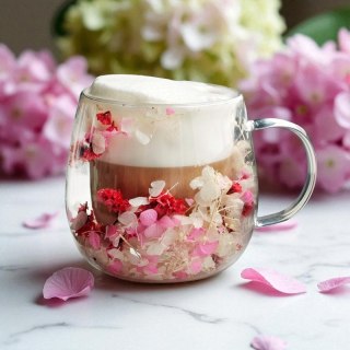 Szklanka termiczna z kwiatami w środku, gipsówka hortensje róż 350 ml 1szt SZK182