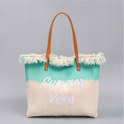 TORBA PLAŻOWA, Wakacyjna BOHO Z frędzlami zielona ombre, na zakupy TP14ZIE