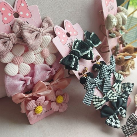 Zestaw frotek gumek do włosów 10w1 na plakietce, KOKARDKI, MIŚ GUM171