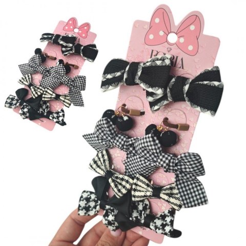 Zestaw frotek gumek do włosów 10w1 na plakietce, KOKARDKI czarno białe GUM172