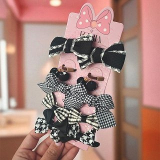 Zestaw frotek gumek do włosów 10w1 na plakietce, KOKARDKI czarno białe GUM172