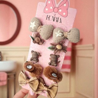 Zestaw frotek gumek do włosów 10w1 na plakietce, KOKARDKI, królik GUM170