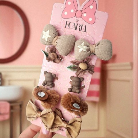 Zestaw frotek gumek do włosów 10w1 na plakietce, KOKARDKI, królik GUM170