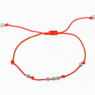 Bransoletka czerwony sznurek DREAM, srebrne kulki BST815