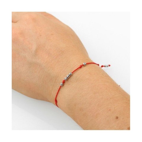 Bransoletka czerwony sznurek DREAM, srebrne kulki BST815