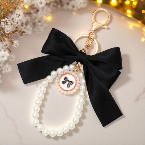 Brelok do kluczy z czarną KOKARDĄ i perłami BRL362CZ