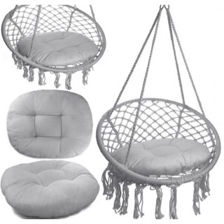 Fotel wiszący bocianie gniazdo hamak BOHO, huśtawka z poduszką Szara KR33SZ
