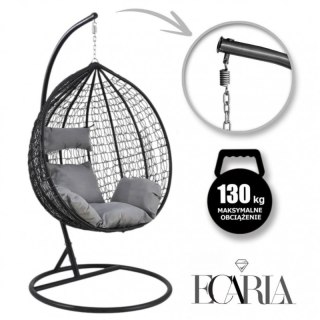 Fotel wiszący, huśtawka kokon czarny z grafitowymi poduszkami KR23