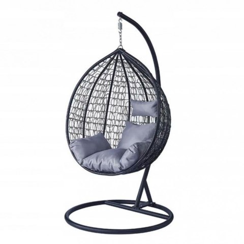 Fotel wiszący, huśtawka kokon czarny z grafitowymi poduszkami KR23