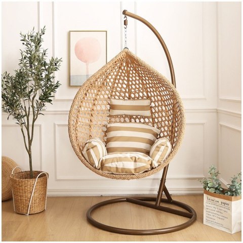 Fotel wiszący huśtawka kokon z poduszkami w pasy KR28