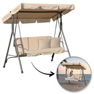 Huśtawka ogrodowa 3-osobowa z baldachimem i 2 poduszkami, beżowa HO01K