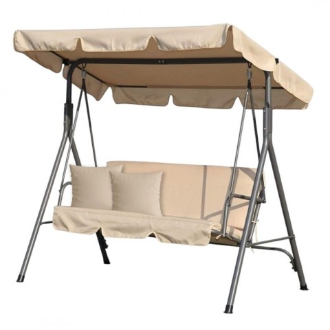 Huśtawka ogrodowa 3-osobowa z baldachimem i 2 poduszkami, beżowa HO01K