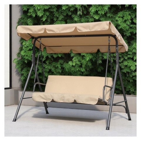 Huśtawka ogrodowa 3-osobowa z baldachimem i 2 poduszkami, beżowa HO01K