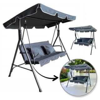 Huśtawka ogrodowa 3-osobowa z baldachimem i 2 poduszkami, grafitowa HO01