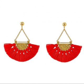 KOLCZYKI KOŁA FRĘDZLE CHWOST CZERWONE K647CZE