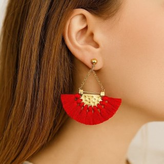 KOLCZYKI KOŁA FRĘDZLE CHWOST CZERWONE K647CZE