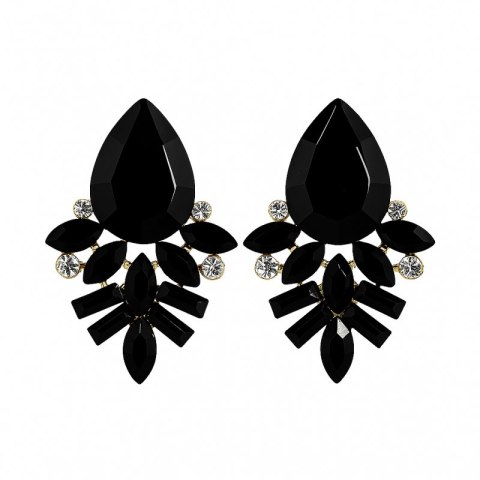 Kolczyki czarne kryształy, cyrkonie złote K321