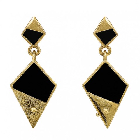 Kolczyki geometryczne romby, czarno złote K943CZ
