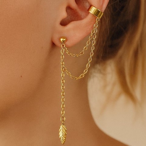 Kolczyki nausznice z listkiem, łańcuszki K625Z