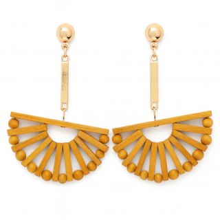 Kolczyki wiszące duże drewniane półkola K1080