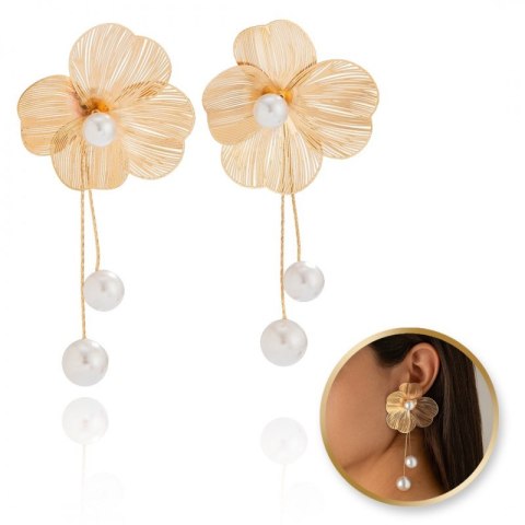 Kolczyki wiszące duże eleganckie Kwiaty z perłami 4,6 x 10,6 cm K1696