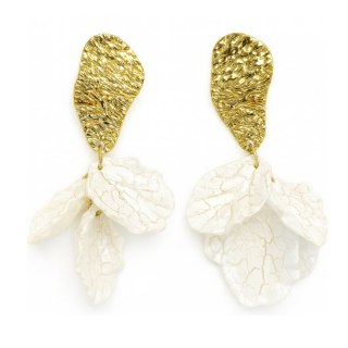 Kolczyki złote sztyft, biały opalizujący KWIAT, płatki K1273
