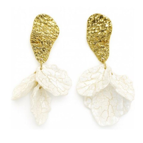 Kolczyki złote sztyft, biały opalizujący KWIAT, płatki K1273