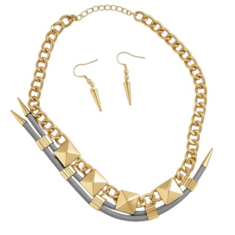 Kolia naszyjnik szpice, szara, złoty łańcuch N401