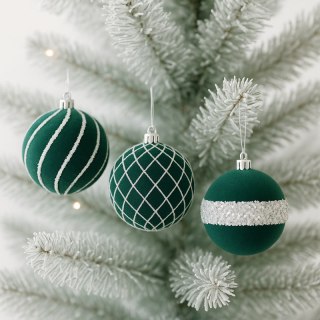 Komplet bombek 9 szt. w opakowaniu, welurowe zielone, 8cm, bombki na choinkę BSN68