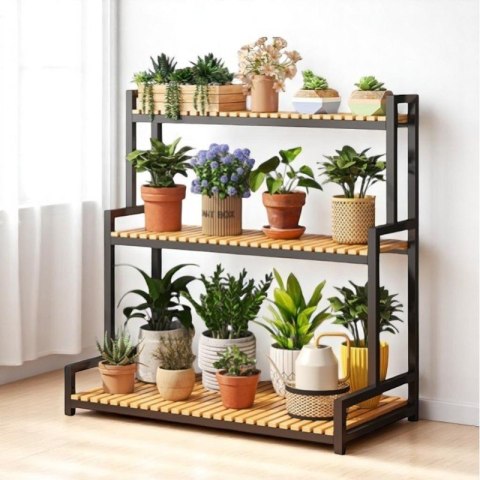 Kwietnik, regał, stojak na kwiaty 3 poziomowy, 80 x 40 x 95cm, czarny SZ46CZ